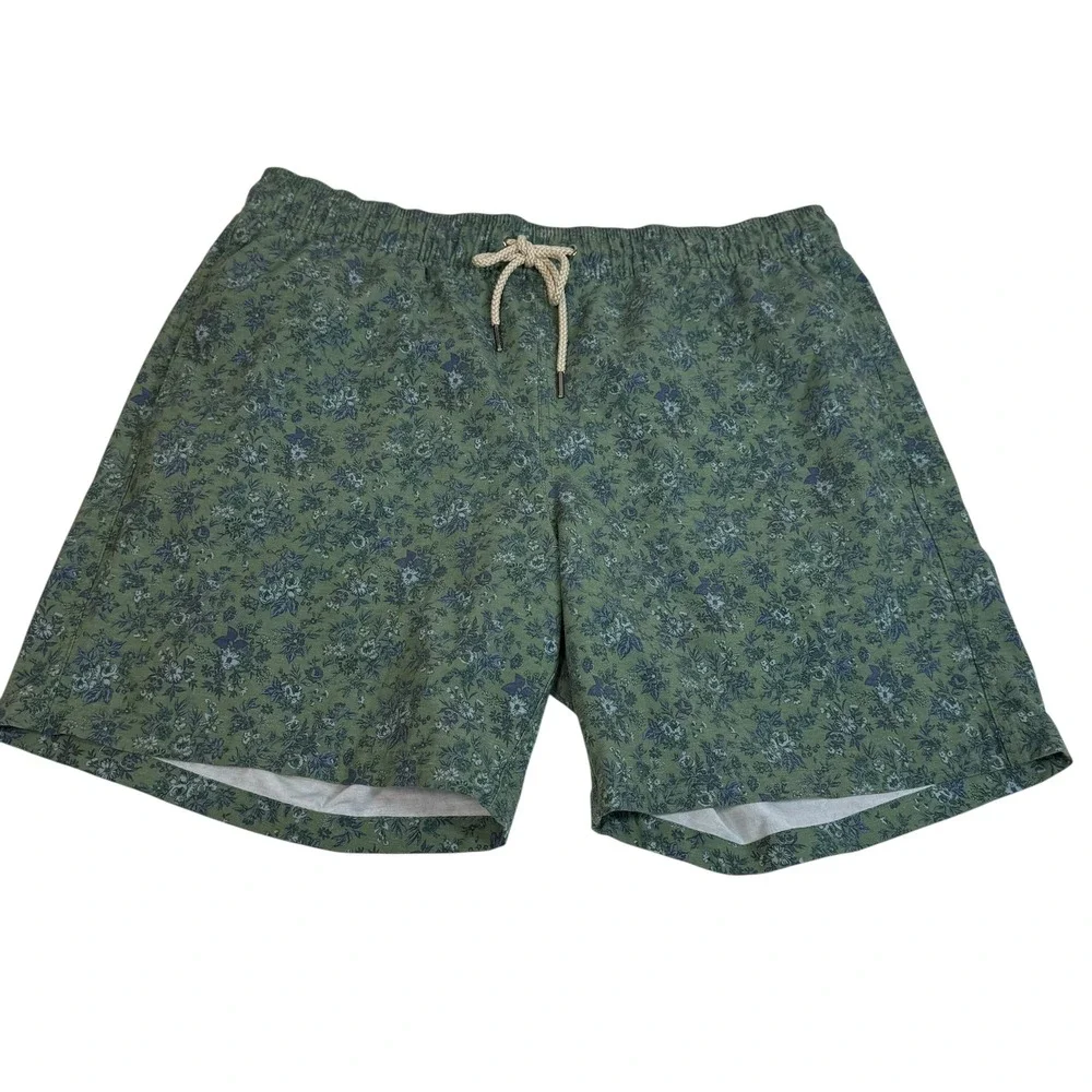 Fair Harbor‎ Mens Green Floral Swim Trunks XL Quick Dry Board Shorts 6in Inseam